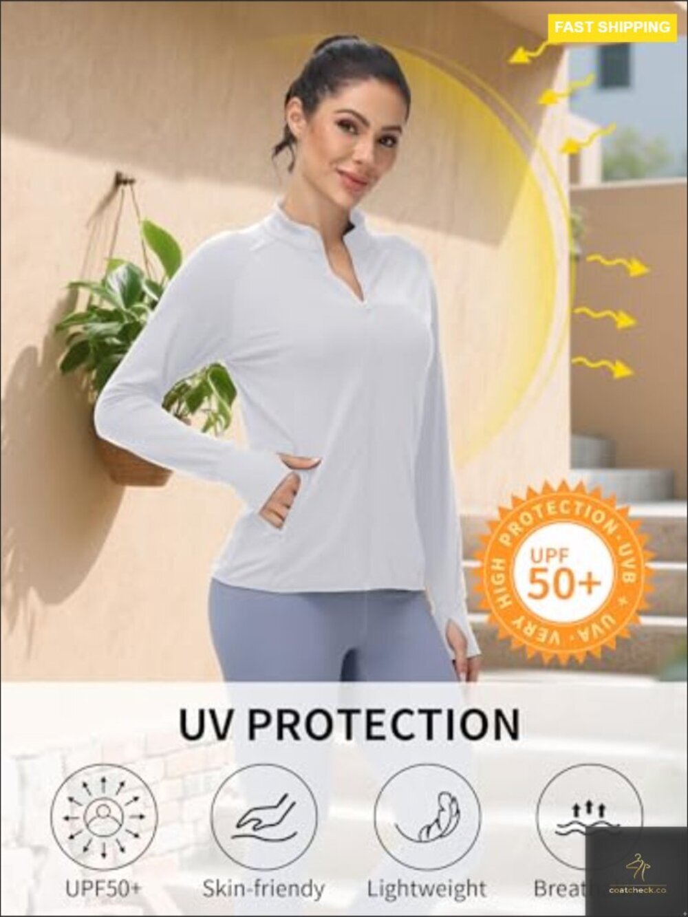 UPF 50+ Long Sleeve Full Zip Jacket Lightweight Athletic Sun Protection Hiking - Picture 6 of 7
